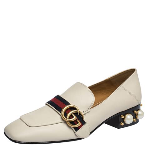 gucci white pearl firefly loafers